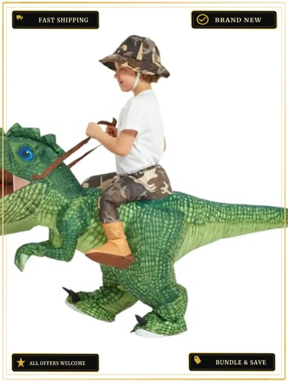Inflatable Dinosaur Costume for Kids Blow Up T Rex Suit Halloween